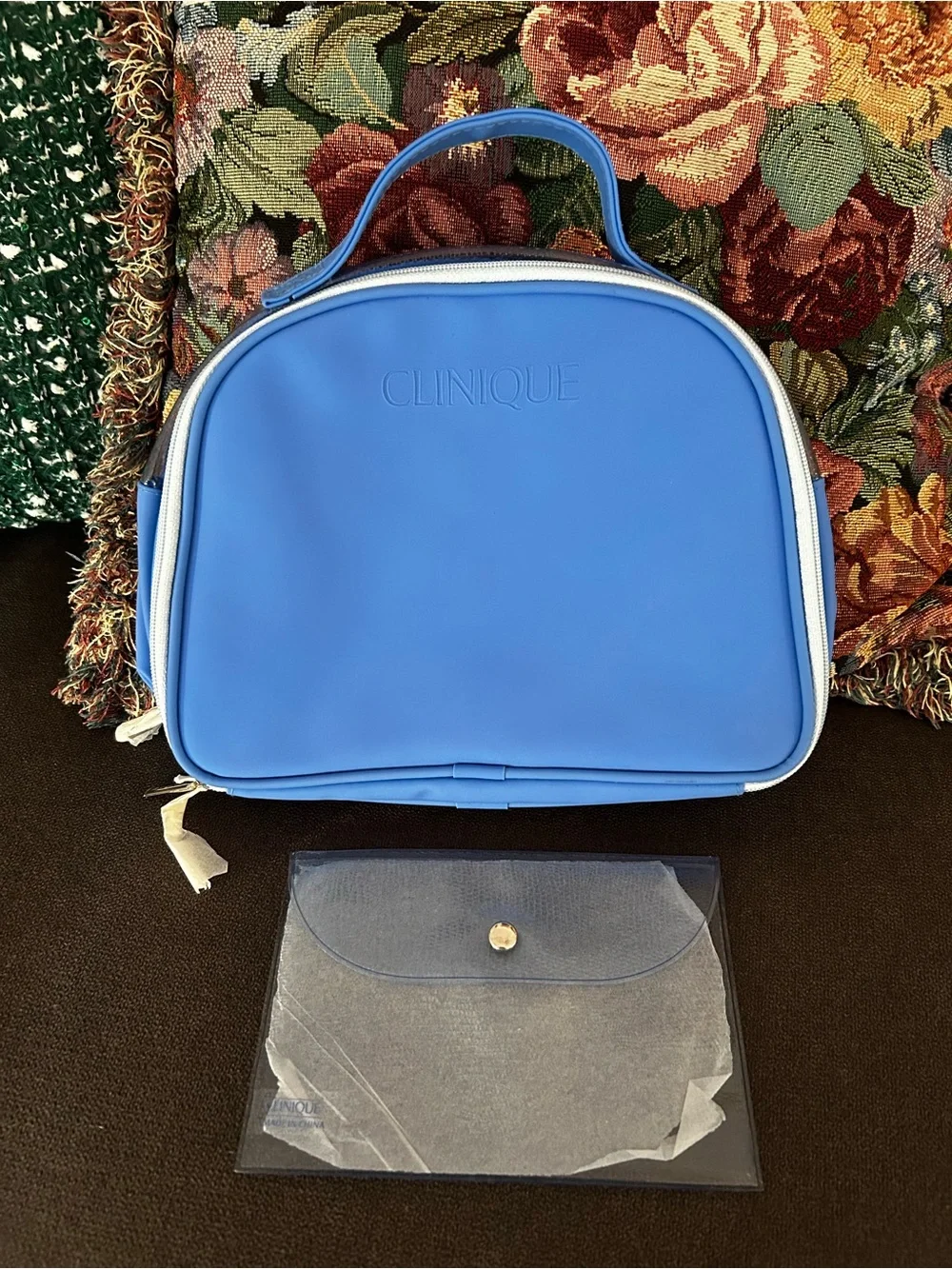 Clinique 2 Zip Organizer Cosmetic Travel Case with Top Handle Blue